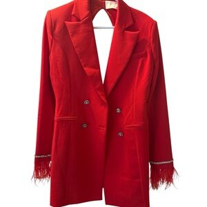 Vibrant Red Feather Cuff Women's Blazer